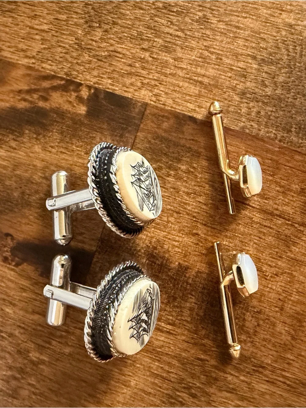 Classic Silver and White Nautical Cufflinks plus 1 more set- Men's Accessories